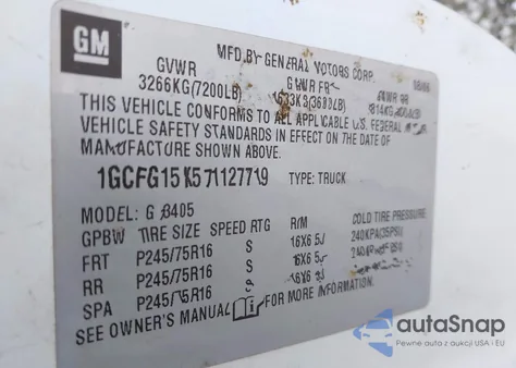 2007 Chevrolet Express Work Van z USA, uszkodzony, nr VIN 1GCFG15X571127719